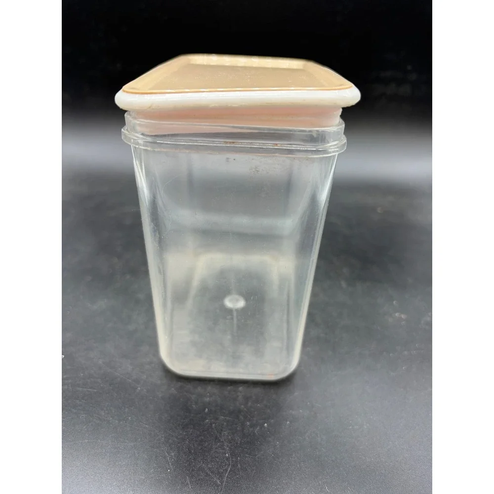 Vntg Clear Plastic Kitchen Canister Tan Lid Rectangular Storage Made‎ Hong Kong